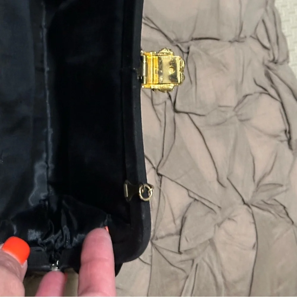 Elegant Black Clutch with Gold Accent Rose Clasp